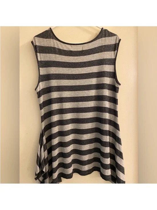 Michael Kors Sleeveless Striped Swing Top - Black & Gray- Sz Large - Picture 3 of 5